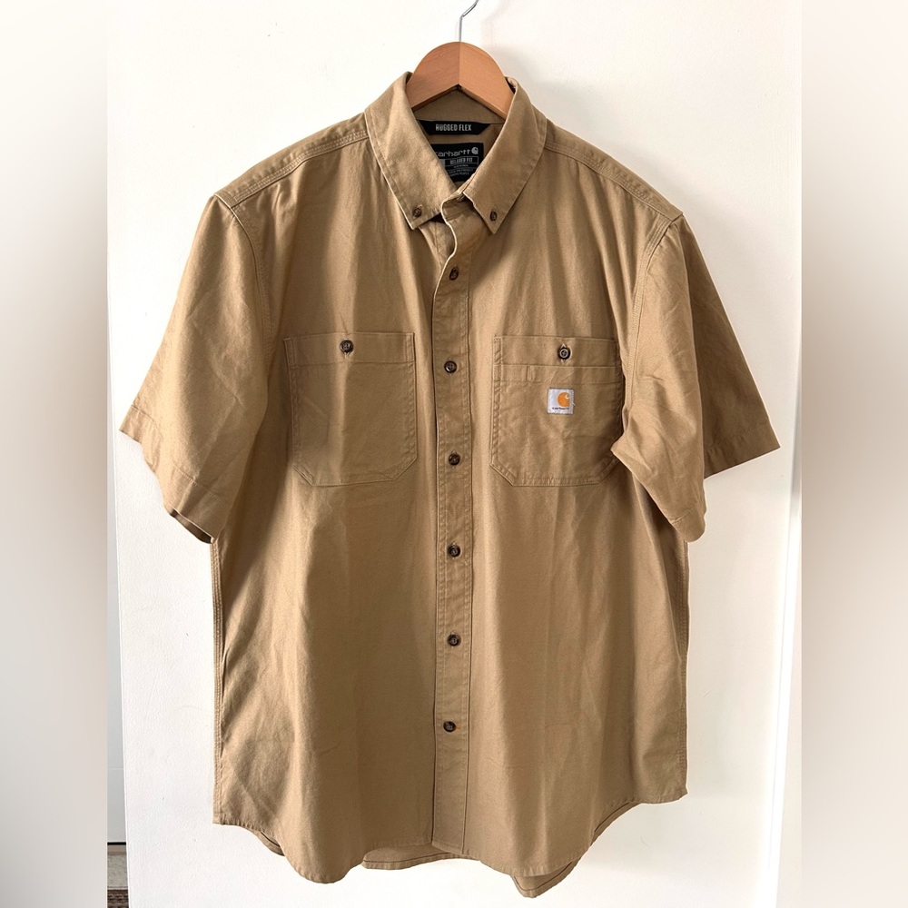 CARHARTT Rugged Flex Relaxed Fit Midweight Canvas Short-Sleeve Shirt | Large - Picture 2 of 7